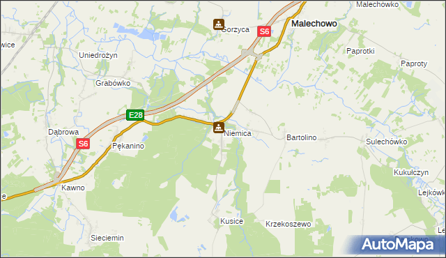 mapa Niemica gmina Malechowo, Niemica gmina Malechowo na mapie Targeo