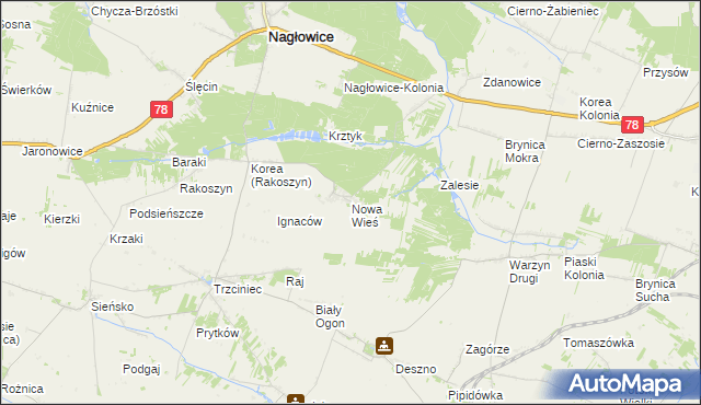 mapa Nowa Wieś gmina Nagłowice, Nowa Wieś gmina Nagłowice na mapie Targeo