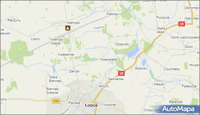 mapa Nowosielec gmina Łosice, Nowosielec gmina Łosice na mapie Targeo