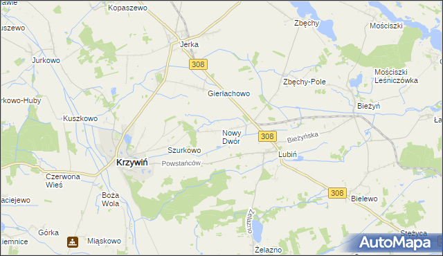 mapa Nowy Dwór gmina Krzywiń, Nowy Dwór gmina Krzywiń na mapie Targeo