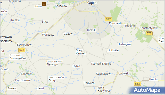 mapa Nowy Kamień gmina Gąbin, Nowy Kamień gmina Gąbin na mapie Targeo