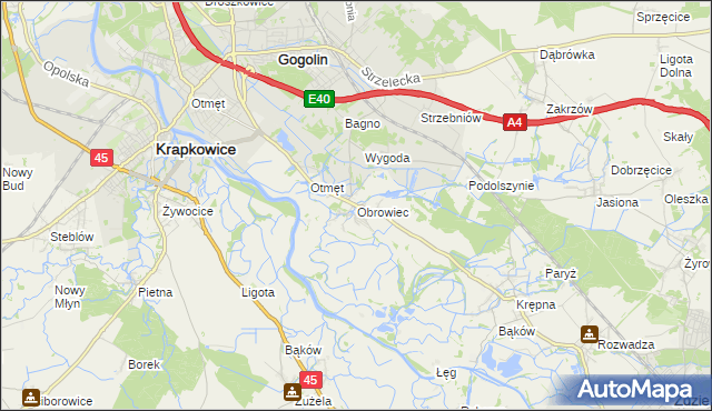 mapa Obrowiec gmina Gogolin, Obrowiec gmina Gogolin na mapie Targeo