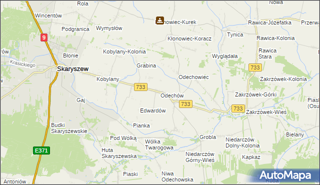 mapa Odechów gmina Skaryszew, Odechów gmina Skaryszew na mapie Targeo
