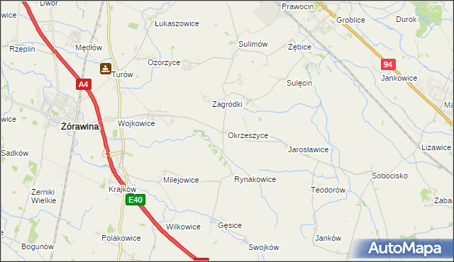 mapa Okrzeszyce, Okrzeszyce na mapie Targeo