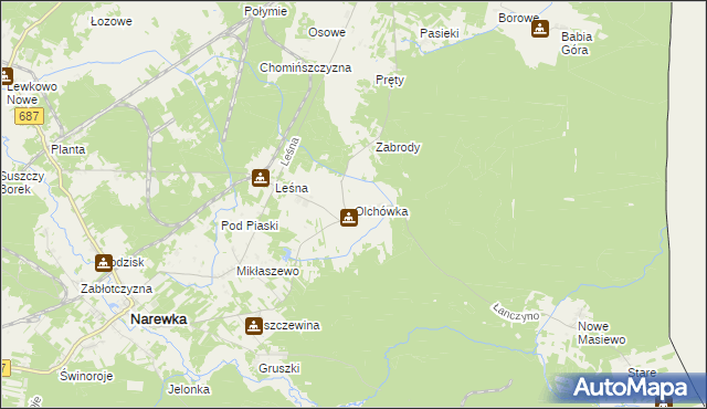 mapa Olchówka gmina Narewka, Olchówka gmina Narewka na mapie Targeo