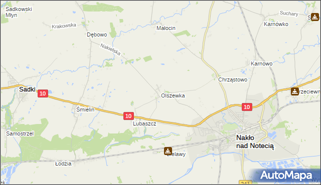 mapa Olszewka gmina Nakło nad Notecią, Olszewka gmina Nakło nad Notecią na mapie Targeo