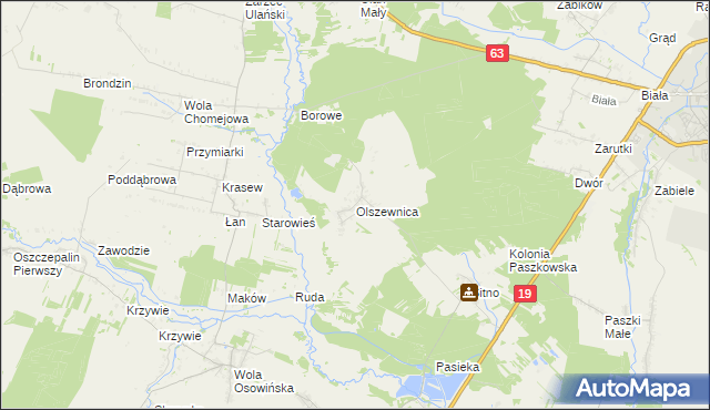 mapa Olszewnica gmina Borki, Olszewnica gmina Borki na mapie Targeo