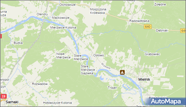 mapa Osłowo gmina Mielnik, Osłowo gmina Mielnik na mapie Targeo