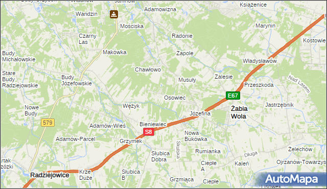 mapa Osowiec gmina Żabia Wola, Osowiec gmina Żabia Wola na mapie Targeo