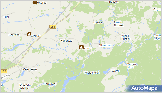 mapa Osowiec gmina Zakrzewo, Osowiec gmina Zakrzewo na mapie Targeo