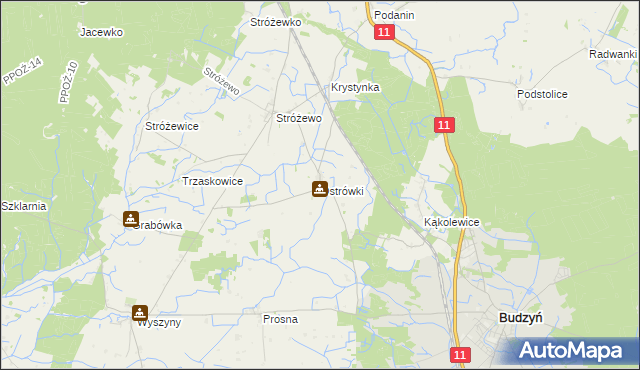 mapa Ostrówki gmina Budzyń, Ostrówki gmina Budzyń na mapie Targeo