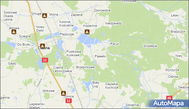 mapa Pawełki gmina Kochanowice, Pawełki gmina Kochanowice na mapie Targeo