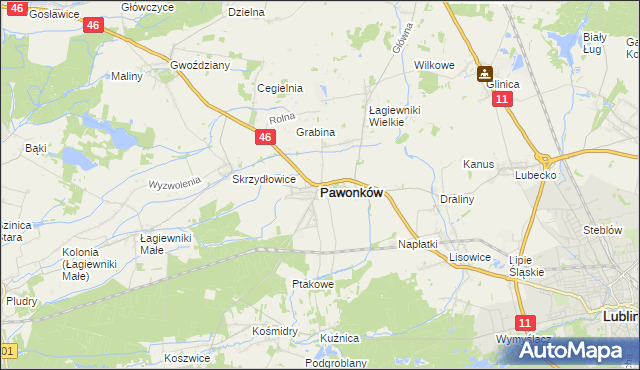 mapa Pawonków, Pawonków na mapie Targeo