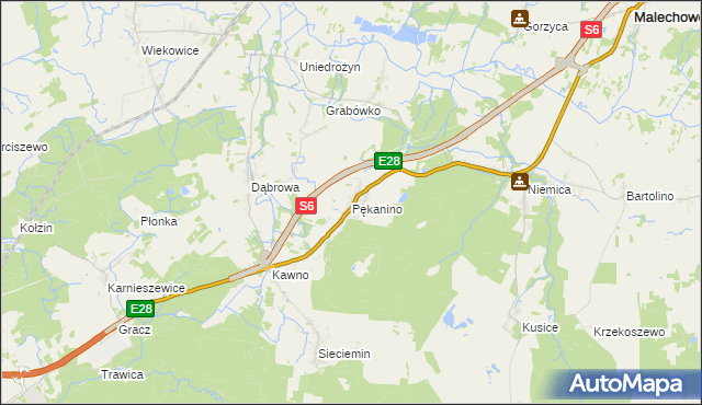 mapa Pękanino gmina Malechowo, Pękanino gmina Malechowo na mapie Targeo