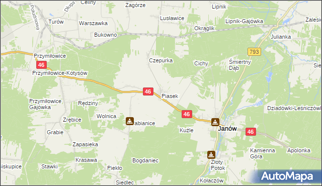 mapa Piasek gmina Janów, Piasek gmina Janów na mapie Targeo