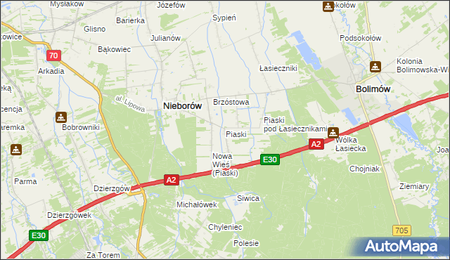 mapa Piaski gmina Nieborów, Piaski gmina Nieborów na mapie Targeo