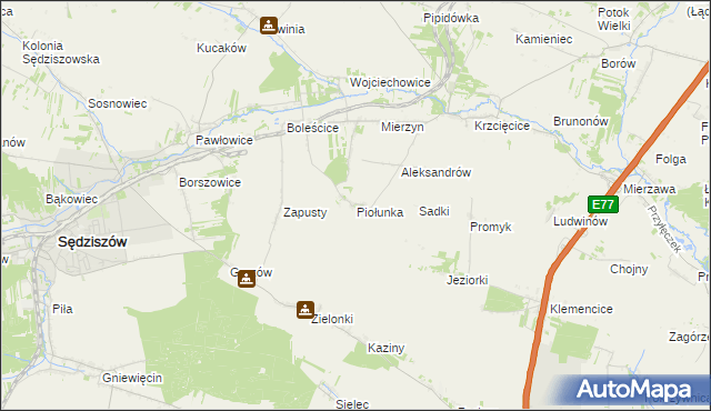 mapa Piołunka, Piołunka na mapie Targeo