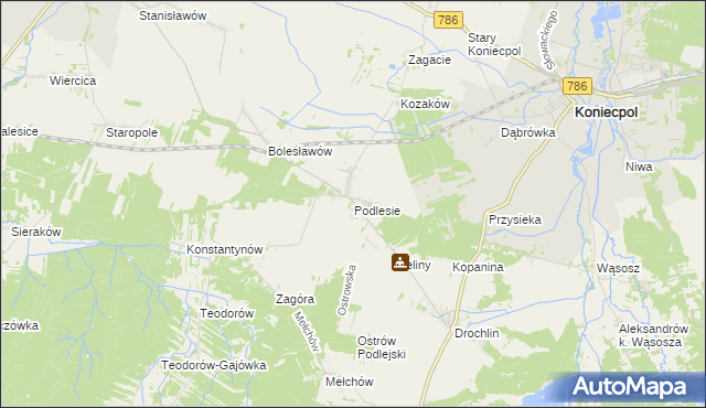 mapa Podlesie gmina Lelów, Podlesie gmina Lelów na mapie Targeo