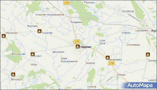 mapa Połajewo powiat czarnkowsko-trzcianecki, Połajewo powiat czarnkowsko-trzcianecki na mapie Targeo