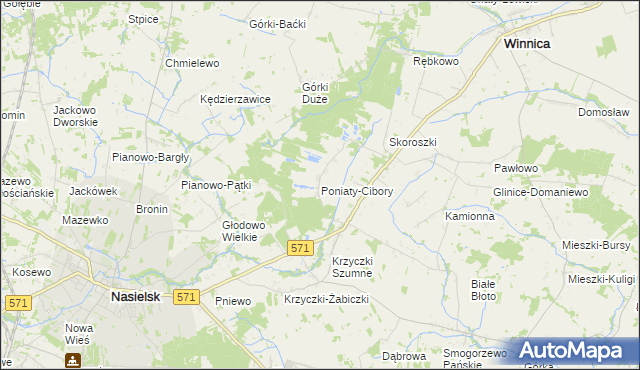 mapa Poniaty-Cibory, Poniaty-Cibory na mapie Targeo