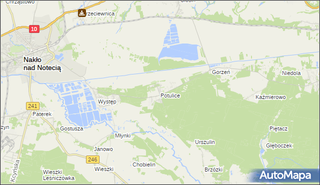 mapa Potulice gmina Nakło nad Notecią, Potulice gmina Nakło nad Notecią na mapie Targeo