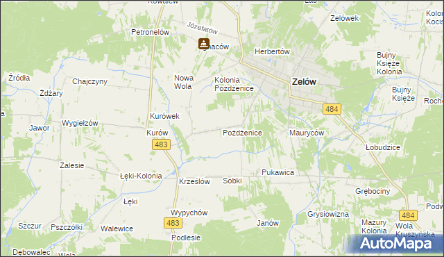 mapa Pożdżenice, Pożdżenice na mapie Targeo