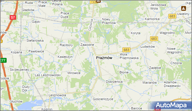 mapa Prażmów powiat piaseczyński, Prażmów powiat piaseczyński na mapie Targeo
