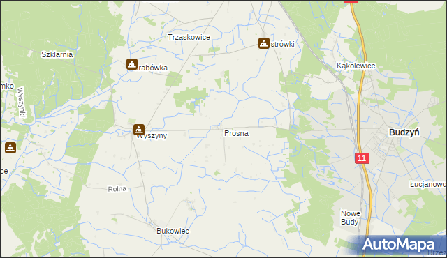 mapa Prosna gmina Budzyń, Prosna gmina Budzyń na mapie Targeo