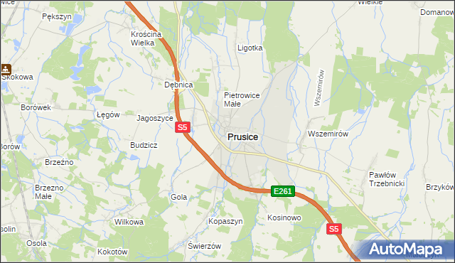 mapa Prusice powiat trzebnicki, Prusice powiat trzebnicki na mapie Targeo