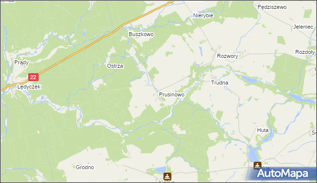 mapa Prusinowo gmina Debrzno, Prusinowo gmina Debrzno na mapie Targeo