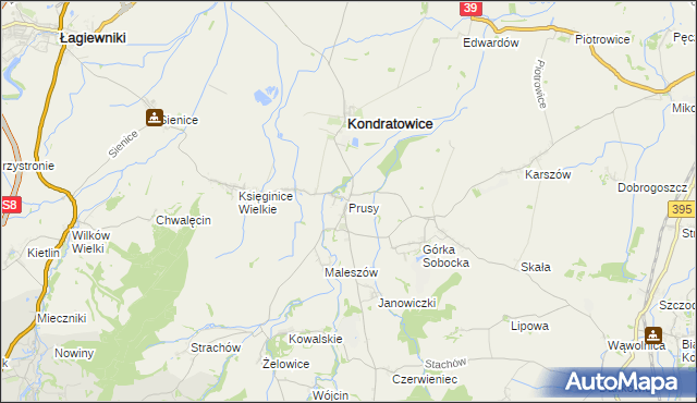 mapa Prusy gmina Kondratowice, Prusy gmina Kondratowice na mapie Targeo