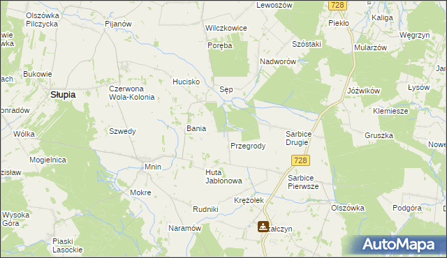 mapa Przegrody gmina Radoszyce, Przegrody gmina Radoszyce na mapie Targeo