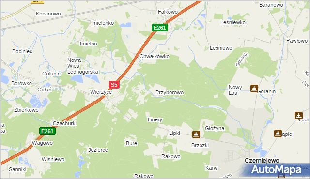 mapa Przyborowo gmina Łubowo, Przyborowo gmina Łubowo na mapie Targeo