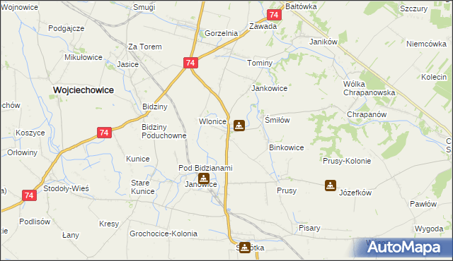 mapa Przybysławice gmina Ożarów, Przybysławice gmina Ożarów na mapie Targeo