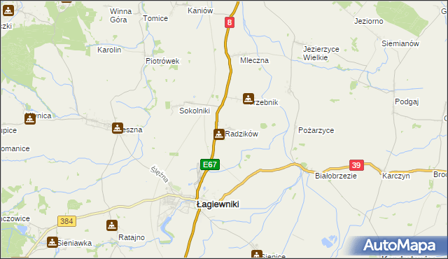 mapa Radzików gmina Łagiewniki, Radzików gmina Łagiewniki na mapie Targeo