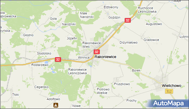 mapa Rakoniewice, Rakoniewice na mapie Targeo