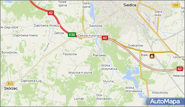 mapa Rakowiec gmina Siedlce, Rakowiec gmina Siedlce na mapie Targeo