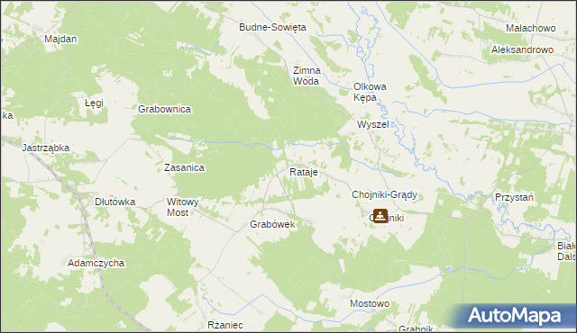 mapa Rataje gmina Olszewo-Borki, Rataje gmina Olszewo-Borki na mapie Targeo