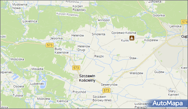 mapa Reszki gmina Szczawin Kościelny, Reszki gmina Szczawin Kościelny na mapie Targeo