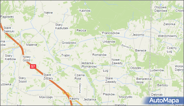 mapa Romanów gmina Jedlińsk, Romanów gmina Jedlińsk na mapie Targeo