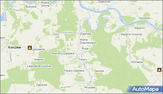 mapa Ruda gmina Korczew, Ruda gmina Korczew na mapie Targeo