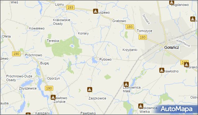 mapa Rybowo gmina Gołańcz, Rybowo gmina Gołańcz na mapie Targeo