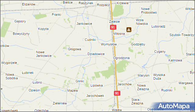 mapa Rzędków gmina Daszyna, Rzędków gmina Daszyna na mapie Targeo