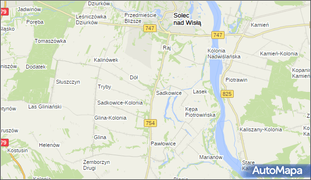 mapa Sadkowice gmina Solec nad Wisłą, Sadkowice gmina Solec nad Wisłą na mapie Targeo