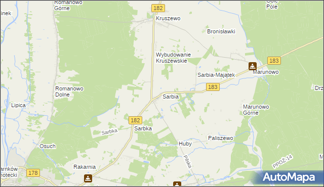 mapa Sarbia gmina Czarnków, Sarbia gmina Czarnków na mapie Targeo