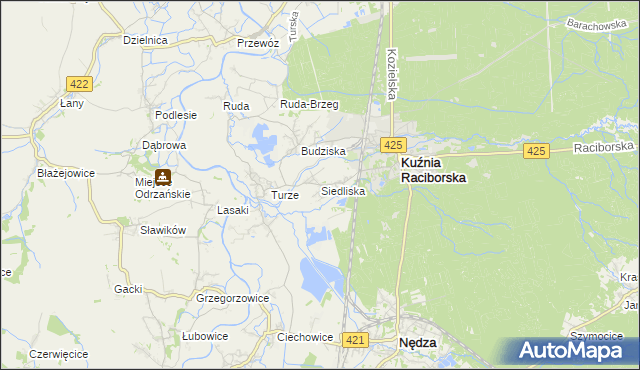 mapa Siedliska gmina Kuźnia Raciborska, Siedliska gmina Kuźnia Raciborska na mapie Targeo