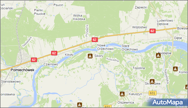 mapa Sikory gmina Wieliszew, Sikory gmina Wieliszew na mapie Targeo