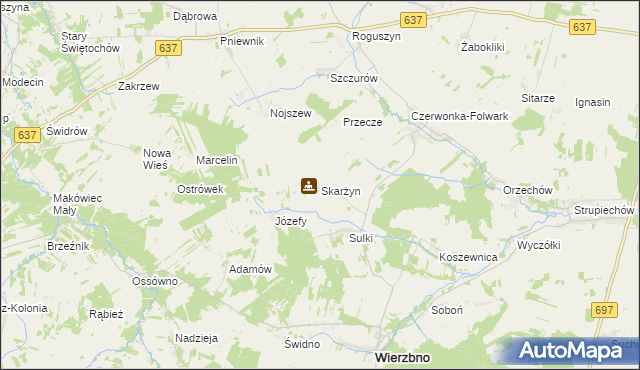 mapa Skarżyn gmina Wierzbno, Skarżyn gmina Wierzbno na mapie Targeo