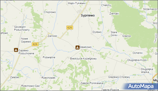 mapa Sławkowo gmina Sypniewo, Sławkowo gmina Sypniewo na mapie Targeo