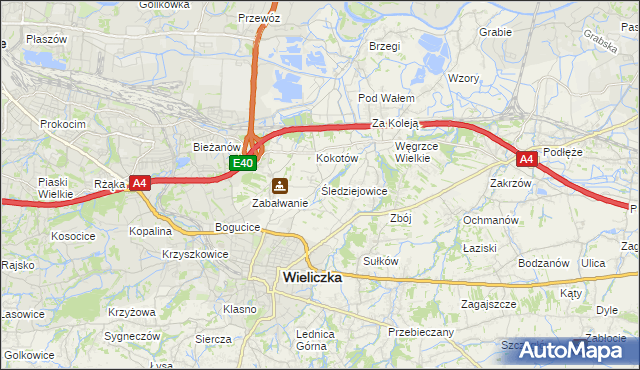 mapa Śledziejowice, Śledziejowice na mapie Targeo